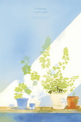 PSD 화분 잎 일러스트 수채화 그림자 풍경 사람없음 일상 파란색 병 힐링 국내일러스트 식물 식기 컬러 라이프 파일형식