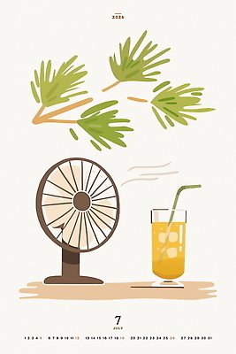 PSD 음료 일러스트 잔 빨대 그림자 수묵화 사람없음 얼음 달력 나뭇가지 선풍기 동양화 솔잎 7월 2026년 국내일러스트 자연요소 나무 식기 잎 미술 가전제품 날짜 연도 파일형식