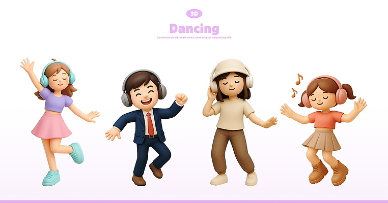 전신 PSD 편집이미지 모자 여자 남자 어린이 음표 청소년 3D캐릭터 웃음 정장 소녀 여러명 성인 3D 손들기 눈감음 보라색 헤드폰 춤 잡기 즐거움 다리들기 엘리먼트 편집3D 캐릭터 기호 잡화 옷 감정 음악 컬러 음향기기 다수 모션 문화예술 표정 사람 디지털합성 파일형식