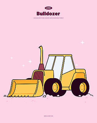 분홍색 일러스트 사람없음 반짝임 노란색 불도저 오브젝트 국내일러스트 AI파일 컬러 모션 중장비 파일형식 벡터