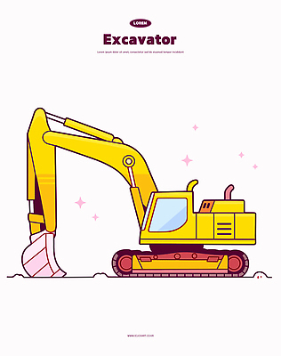 분홍색 일러스트 사람없음 반짝임 노란색 포크레인 오브젝트 국내일러스트 AI파일 컬러 모션 중장비 파일형식 벡터