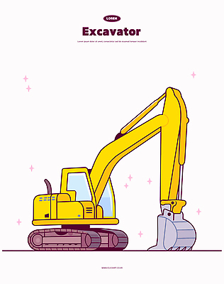 분홍색 일러스트 사람없음 반짝임 노란색 포크레인 오브젝트 국내일러스트 AI파일 컬러 모션 중장비 파일형식 벡터