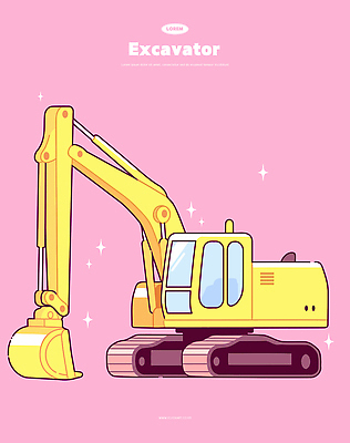 분홍색 일러스트 사람없음 반짝임 노란색 포크레인 오브젝트 국내일러스트 AI파일 컬러 모션 중장비 파일형식 벡터