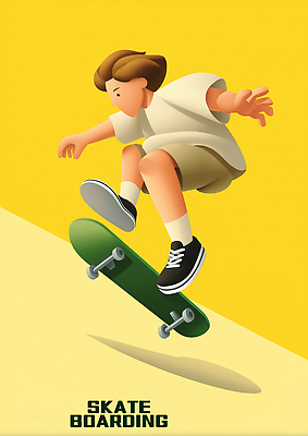 JPG 전신 여자 스포츠 일러스트 팔벌리기 그림자 한명 성인 노란색 점프 스케이트보드 즐거움 역동적 성인여자한명만 국내일러스트 AI일러스트 AI콘텐츠 1 감정 컬러 컨셉 모션 사람 보드_스포츠 여자한명만 성인여자만 파일형식