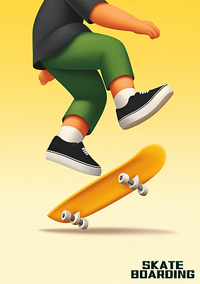 JPG 스포츠 일러스트 그림자 신체부위 노란색 점프 다리 스케이트보드 즐거움 역동적 국내일러스트 AI일러스트 AI콘텐츠 감정 컬러 컨셉 모션 사람 보드_스포츠 파일형식