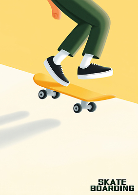 JPG 스포츠 일러스트 그림자 신체부위 노란색 점프 다리 스케이트보드 즐거움 역동적 국내일러스트 AI일러스트 AI콘텐츠 감정 컬러 컨셉 모션 사람 보드_스포츠 파일형식