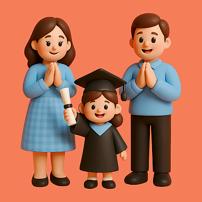 전신 PSD 편집이미지 여자 남자 행복 어린이 학사모 가족 3D캐릭터 미소 들기 소녀 성인 세명 3D 졸업가운 졸업장 즐거움 외발수레 코랄 편집3D 캐릭터 모자_잡화 감정 컬러 졸업 관계 모션 표정 사람 수레 가운 디지털합성 파일형식