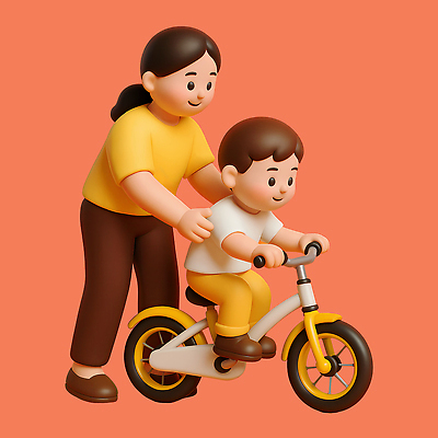 전신 PSD 편집이미지 여자 남자 행복 가족 3D캐릭터 미소 소년 성인 두명 3D 자전거 잡기 승차 즐거움 코랄 편집3D 캐릭터 감정 어린이 컬러 관계 모션 표정 사람 바이크 디지털합성 파일형식