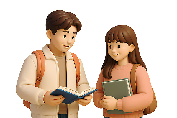 PSD 편집이미지 여자 남자 행복 대학생 대학생라이프 책가방 3D캐릭터 미소 들기 상반신 성인 두명 책 3D 캠퍼스라이프 펼침 즐거움 성인만 편집3D 캐릭터 학생 라이프스타일 감정 가방 모션 표정 사람 디지털합성 파일형식