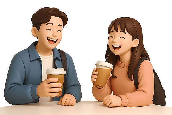 PSD 편집이미지 여자 남자 행복 대학생 대학생라이프 책가방 3D캐릭터 미소 들기 상반신 성인 두명 3D 캠퍼스라이프 즐거움 테이크아웃컵 성인만 편집3D 캐릭터 학생 라이프스타일 감정 가방 모션 표정 사람 컵 디지털합성 파일형식