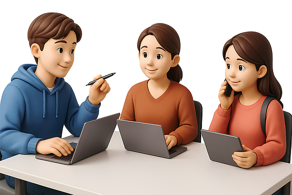 PSD 편집이미지 여자 남자 행복 대학생 의자 회의 대학생라이프 책가방 3D캐릭터 미소 들기 상반신 성인 세명 노트북 스마트폰 태블릿 펜 3D 캠퍼스라이프 책상 즐거움 통화 성인만 조별과제 편집3D 캐릭터 학생 라이프스타일 감정 가구 가방 비즈니스 모션 표정 사람 전자제품 핸드폰 스마트기기 필기구 디지털합성 과제 파일형식