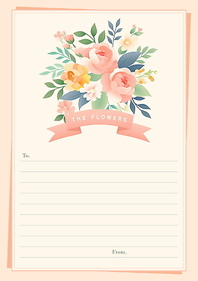 PSD 꽃 리본 잎 일러스트 사람없음 편지지 살구색 카피스페이스 국내일러스트 식물 컬러 공백 편지 파일형식