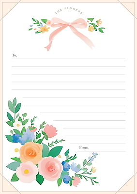 PSD 꽃 리본 잎 일러스트 사람없음 편지지 베이지색 카피스페이스 국내일러스트 식물 컬러 공백 편지 파일형식