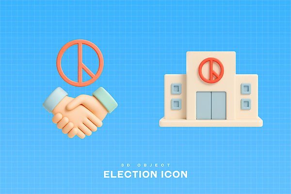 PSD 아이콘 손 악수 건물 신체부위 파란색 3D아이콘 3D 투표소 기표문양 편집3D 문양 건축물 컬러 사람 손짓 투표 선거 디지털합성 파일형식