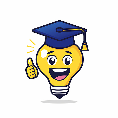 일러스트 학사모 전구 아이디어 미소 사람없음 노란색 따봉 창의력 일러캐릭터 AI파일 캐릭터 모자_잡화 컬러 컨셉 졸업 표정 최고 파일형식 벡터
