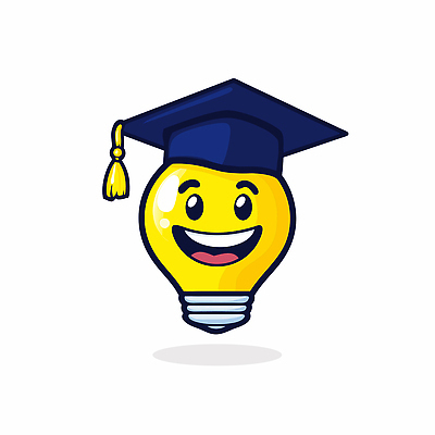 일러스트 학사모 전구 아이디어 미소 사람없음 노란색 창의력 일러캐릭터 AI파일 캐릭터 모자_잡화 컬러 컨셉 졸업 표정 파일형식 벡터