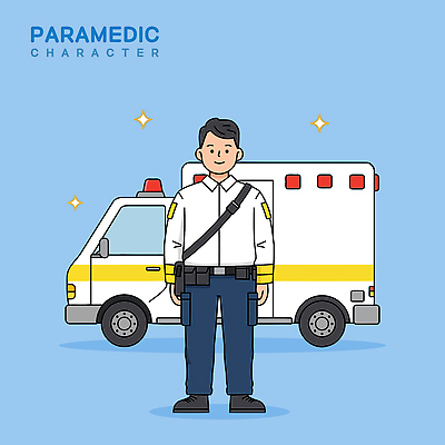 전신 남자 하늘색 유니폼 일러스트 직업캐릭터 한명 미소 성인 반짝임 구급차 구조원 성인남자한명만 국내일러스트 일러캐릭터 AI파일 직업 캐릭터 1 옷 모션 자동차 표정 사람 파란색 남자한명만 성인남자만 파일형식 벡터