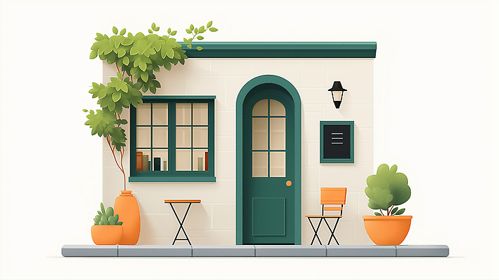 JPG 식물 화분 의자 일러스트 창문 탁자 조명 사람없음 건물 책 문 카페 담쟁이덩굴 국내일러스트 AI일러스트 AI콘텐츠 건축물 가구 상점 덩굴 파일형식