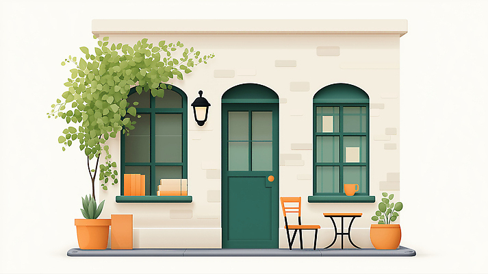 JPG 식물 화분 의자 일러스트 창문 탁자 조명 사람없음 건물 책 컵 카페 국내일러스트 AI일러스트 AI콘텐츠 식기 건축물 가구 상점 파일형식