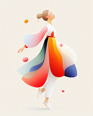 JPG 전신 여자 곡선 일러스트 한명 성인 옆모습 컬러풀 눈감음 한복 전통무용 뷰티풀 성인여자한명만 국내일러스트 AI일러스트 AI콘텐츠 1 한국전통 전통 선 뷰포인트 컬러 모션 사람 춤 전통의상 여자한명만 성인여자만 파일형식