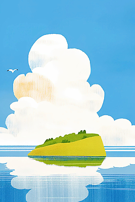 JPG 구름 바다 섬 일러스트 자연 갈매기 하늘 풍경 사람없음 파란색 반사 국내일러스트 AI일러스트 AI콘텐츠 자연요소 컬러 조류 생태계 파일형식