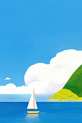 JPG 구름 바다 섬 일러스트 자연 하늘 풍경 사람없음 파란색 돗단배 국내일러스트 AI일러스트 AI콘텐츠 자연요소 컬러 배_교통 생태계 파일형식