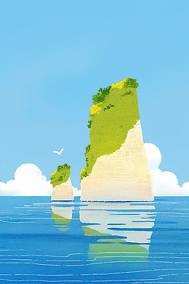 JPG 구름 바다 섬 일러스트 자연 갈매기 하늘 풍경 사람없음 파란색 반사 국내일러스트 AI일러스트 AI콘텐츠 자연요소 컬러 조류 생태계 파일형식