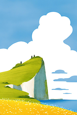 JPG 구름 바다 섬 꽃밭 일러스트 자연 하늘 풍경 사람없음 초록색 파란색 절벽 국내일러스트 AI일러스트 AI콘텐츠 자연요소 꽃 컬러 생태계 파일형식