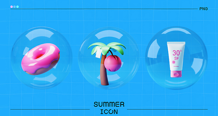 PSD 아이콘 휴식 바캉스용품 사람없음 여름 파란색 바캉스 3D아이콘 야자수 3D 비눗방울 도넛 달콤 시원함 선크림 야자열매 버블 야자수잎 튜브용기 나무 계절 열매 컬러 컨셉 잎 휴가 디저트 화장품 용기_그릇 맛 디지털합성 오브젝트 파일형식