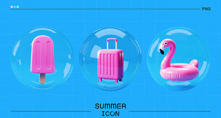 PSD 아이콘 물놀이 휴식 아이스크림 바캉스용품 사람없음 여름 파란색 여름휴가 바캉스 3D아이콘 3D 캐리어 여행가방 비눗방울 시원함 여행용품 버블 아이스바 플라밍고튜브 계절 컬러 여행 컨셉 가방 놀이 휴가 디저트 디지털합성 오브젝트 튜브 파일형식 여름_계절