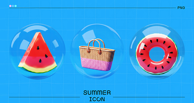 PSD 아이콘 과일 휴식 수박 바캉스용품 사람없음 여름 파란색 바캉스 3D아이콘 3D 바구니 비눗방울 시원함 튜브 버블 수박모양 모양 계절 컬러 컨셉 휴가 디지털합성 오브젝트 파일형식