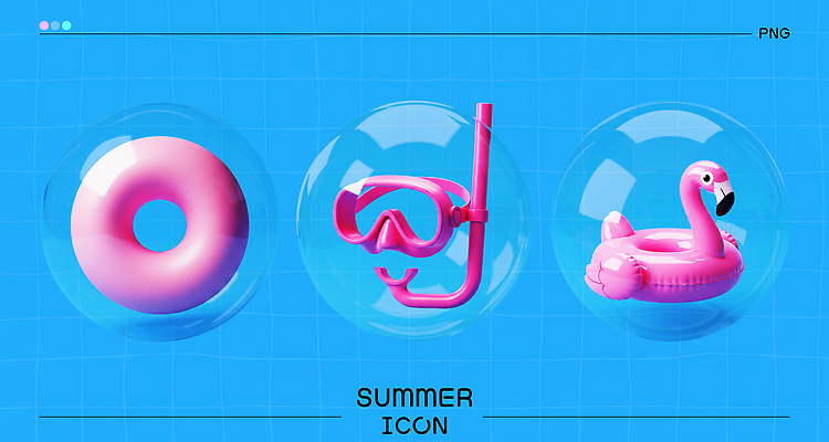 PSD 아이콘 물놀이 휴식 바캉스용품 사람없음 여름 파란색 바캉스 3D아이콘 3D 스노클링 비눗방울 시원함 플라밍고 튜브 버블 잠수장비 플라밍고튜브 계절 컬러 컨셉 놀이 조류 휴가 장비 수상스포츠 디지털합성 오브젝트 파일형식