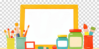 편집이미지 액자 누끼 사람없음 컬러풀 칠판 물감 붓 병 크레파스 PNG 붓통 카피스페이스 식기 컬러 학용품 공백 미술도구 파일형식