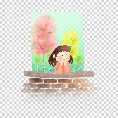 나무 편집이미지 여자 꽃 어린이 한명 미소 누끼 소녀 상반신 턱괴기 벽돌담 PNG 소녀한명만 식물 1 모션 벽돌 표정 사람 담장 여자한명만 소녀만 파일형식