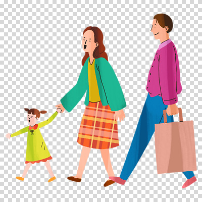 전신 편집이미지 여자 남자 어린이 가족 미소 들기 누끼 소녀 성인 세명 종이봉투 손잡기 당기기 PNG 관계 모션 봉투 표정 사람 파일형식