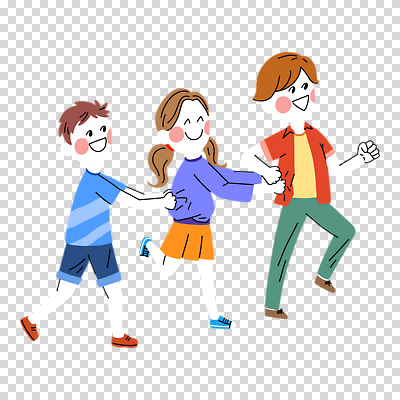 전신 편집이미지 여자 남자 어린이 웃음 누끼 소녀 소년 세명 달리기 잡기 즐거움 PNG 기차놀이 어린이만 감정 모션 놀이 표정 사람 파일형식