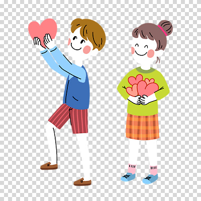 전신 편집이미지 여자 남자 어린이 미소 들기 누끼 소녀 소년 두명 하트 PNG 붙이기 어린이만 모양 모션 표정 사람 파일형식