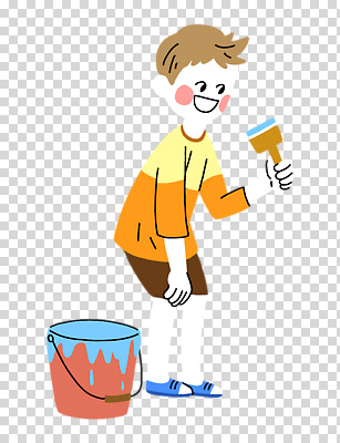 전신 편집이미지 남자 어린이 한명 미소 들기 누끼 소년 양동이 페인트통 페인트붓 PNG 소년한명만 1 모션 통 표정 사람 페인트 붓 남자한명만 소년만 파일형식