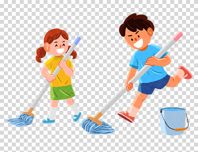 전신 편집이미지 여자 남자 어린이 웃음 들기 누끼 소녀 소년 두명 달리기 청소 닦기 PNG 대걸레 물양동이 어린이만 모션 표정 사람 청소도구 양동이 파일형식