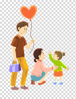 전신 편집이미지 여자 남자 어린이 가방 가족 들기 누끼 소녀 성인 세명 가리킴 잡기 하트풍선 웅크림 PNG 잡화 관계 모션 사람 손짓 하트 풍선 파일형식
