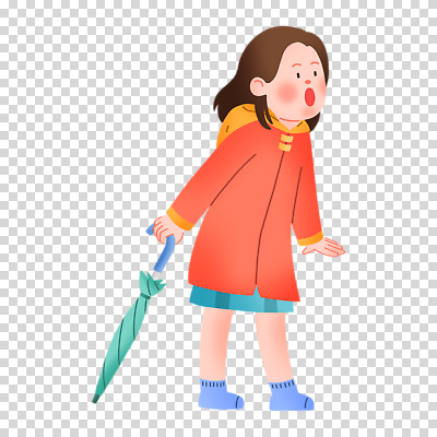 전신 편집이미지 여자 어린이 우산 한명 들기 누끼 소녀 놀람 우비 PNG 소녀한명만 1 옷 감정 모션 표정 사람 여자한명만 소녀만 파일형식