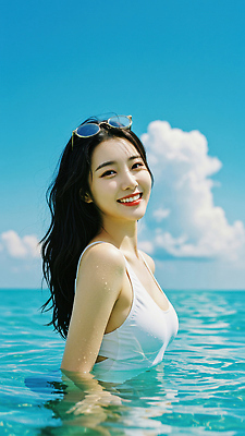 JPG 구름 편집이미지 여자 수영복 물결 바다 하늘색 하늘 한명 웃음 상반신 성인 여름휴가 선글라스 의료성형뷰티 성인여자한명만 편집실사 AI인물포토 AI콘텐츠 자연요소 1 옷 안경 휴가 표정 사람 파란색 CG 여자한명만 성인여자만 파일형식 여름_계절 AI포토