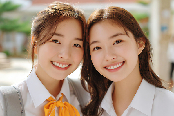 JPG 편집이미지 여학생 여자 행복 교복 얼굴 청소년 책가방 웃음 상반신 야외 두명 친구 스쿨라이프 의료성형뷰티 십대여자만 얼굴맞대기 편집실사 AI인물포토 AI콘텐츠 학생 라이프스타일 옷 감정 가방 학교 관계 모션 표정 사람 신체부위 CG 여자만 십대만 파일형식 AI포토