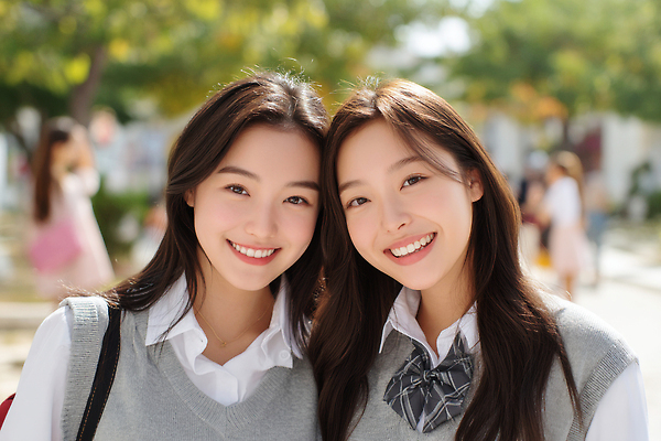 JPG 편집이미지 여학생 여자 행복 교복 청소년 책가방 웃음 상반신 야외 두명 친구 스쿨라이프 의료성형뷰티 십대여자만 얼굴맞대기 편집실사 AI인물포토 AI콘텐츠 학생 라이프스타일 옷 감정 가방 학교 관계 모션 표정 사람 CG 여자만 십대만 파일형식 AI포토