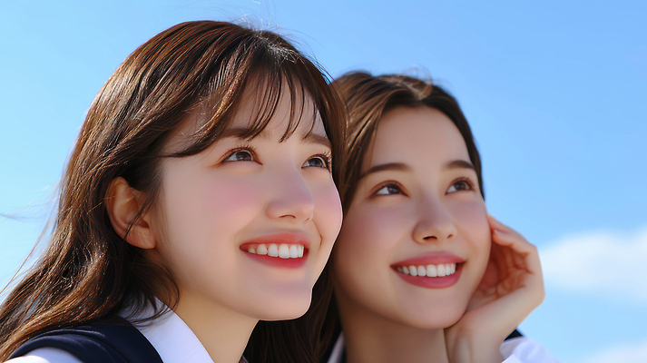JPG 편집이미지 여학생 여자 행복 교복 얼굴 청소년 하늘 웃음 야외 두명 친구 스쿨라이프 턱괴기 올려보기 의료성형뷰티 십대여자만 편집실사 AI인물포토 AI콘텐츠 학생 라이프스타일 옷 감정 학교 관계 모션 표정 사람 신체부위 CG 여자만 십대만 파일형식 AI포토