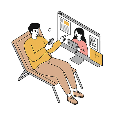 전신 여자 남자 의자 일러스트 스마트라이프 대화 미소 들기 앉기 상반신 성인 두명 스마트폰 태블릿 노란색 모니터 누름 성인만 디지털라이프 국내일러스트 AI파일 라이프스타일 컬러 가구 모션 표정 말하기 사람 전자제품 핸드폰 스마트기기 컴퓨터 파일형식 벡터