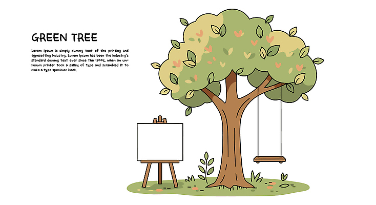 일러스트 나뭇잎 한그루 잔디 사람없음 연두색 여름 그네 캔버스 국내일러스트 AI파일 나무 식물 1 계절 잎 초록색 파일형식 벡터