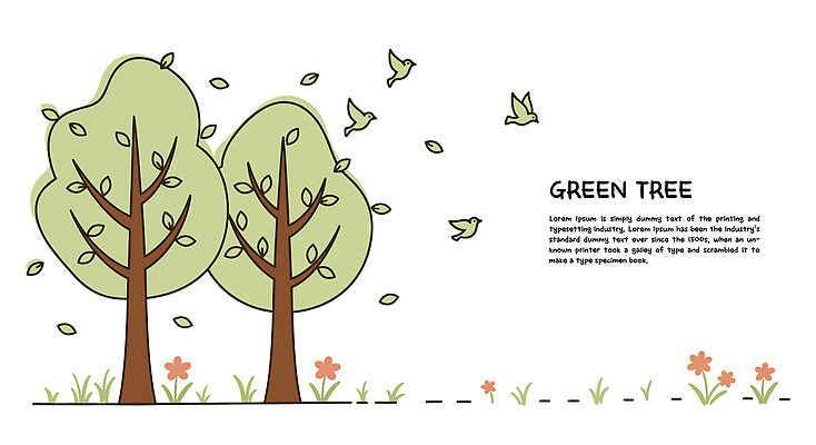 꽃 일러스트 조류 나뭇잎 한그루 잔디 사람없음 연두색 여름 국내일러스트 AI파일 나무 식물 동물 1 계절 잎 초록색 파일형식 벡터