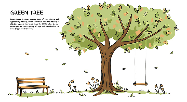 벤치 일러스트 나뭇잎 한그루 잔디 사람없음 연두색 여름 그네 국내일러스트 AI파일 나무 식물 1 계절 잎 의자 초록색 파일형식 벡터