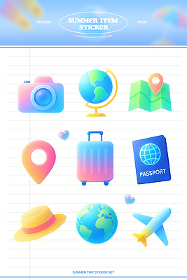 PSD 아이콘 지구 여행 스티커 지도 비행기 사람없음 여름 세트 컬러풀 지구본 카메라 캐리어 하트 중절모 여권 그라데이션 아이템 GPS 엘리먼트 2D아이콘 모양 모자_잡화 계절 컬러 항공교통 대중교통 전자제품 여행가방 파일형식